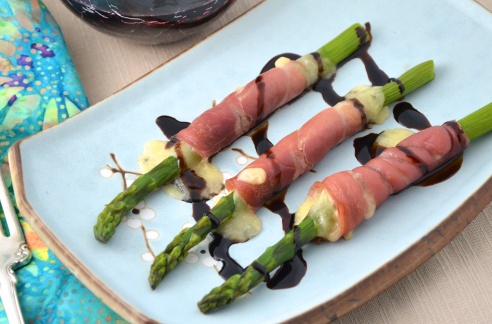 Grilled Asparagus, Wrapped with Prosciutto and Cheese, Drizzled with Balsamic Cream
