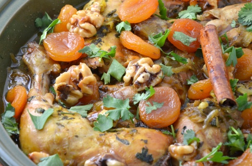 Chicken Tagine with Apricots and Caramelized Walnuts