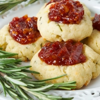 Cheesy Thumbprint Cookies with Tomato Bourbon Jam