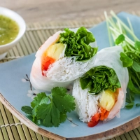 Salad Rolls with Pineapple and Pineapple Mint Dipping Sauce