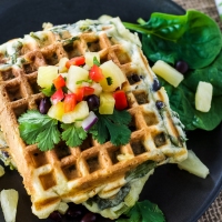 Green Waffles with Pineapple & Black Beans and Pineapple Black Bean Salsa